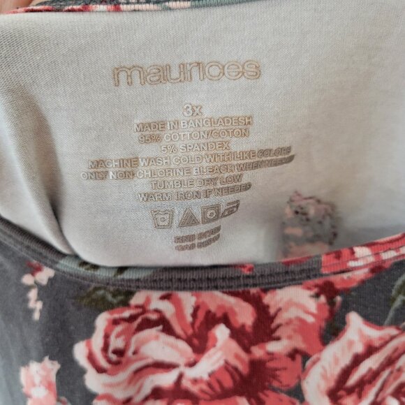 Maurices Womens Top 3X Plus Tank Gray Pink Floral Cotton Blend Comfy FLO39E - Picture 7 of 8